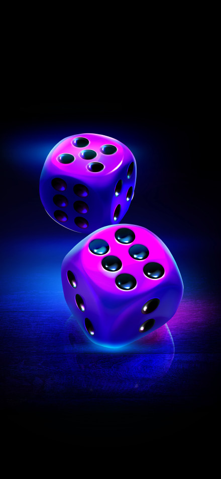 Neon Purple Dice on Dark Background 4K Phone Wallpaper