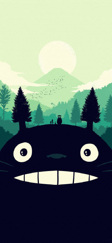 Totoro under the moonlit night phone wallpaper