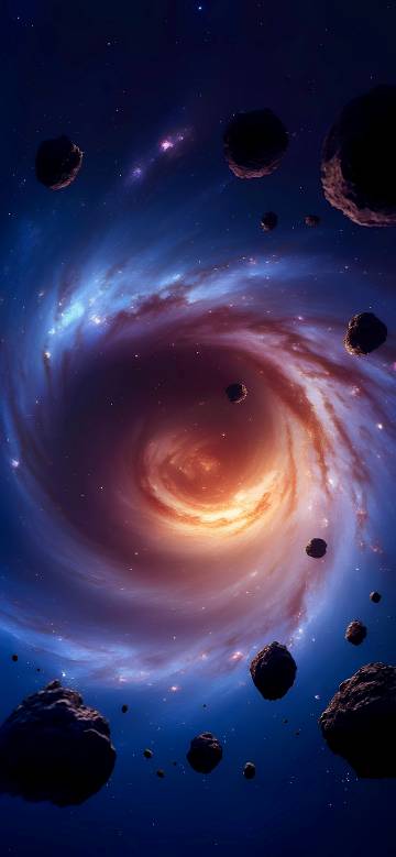Meteorites floating beside the Whirlpool Galaxy 4K Wallpaper