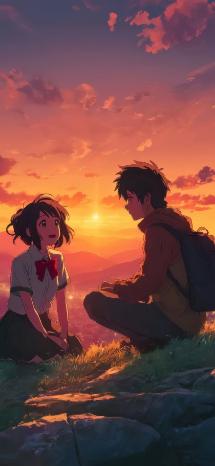 Your Name Taki and Mitsuha Sunset Wallpaper