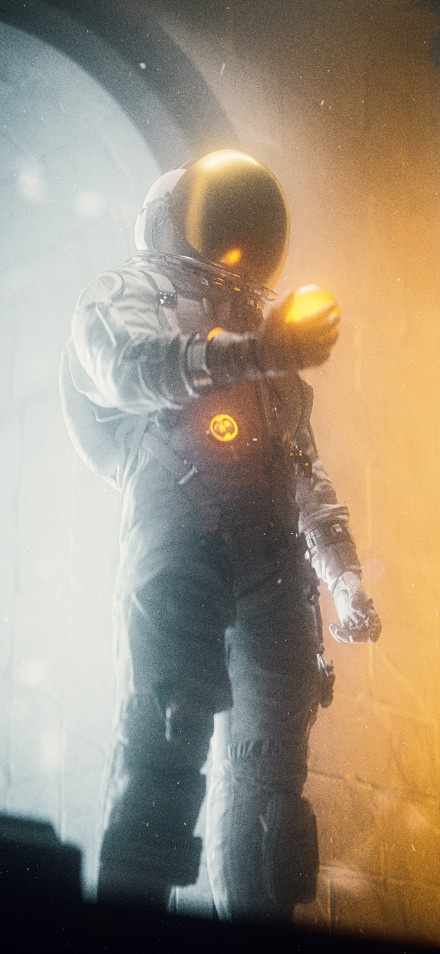 Astronaut Holding A Glowing Orange Orb 4K wallpaper