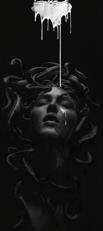Dark Medusa with Dripping White Paint 4K Wallpaper
