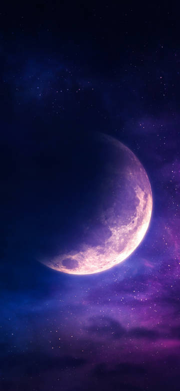 Moon in a Dreamy Purple Starry Sky 4K Wallpaper
