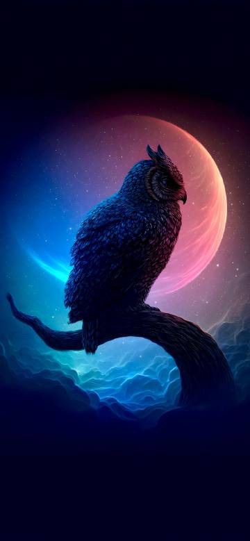 Fantasy Owl in Cosmic Night 4K Wallpaper