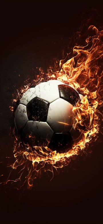 Flaming Soccer Ball on Dark Background 4K Wallpaper