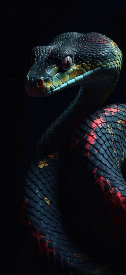 Colorful Snake Close-Up in the Dark 4K Wallpaper