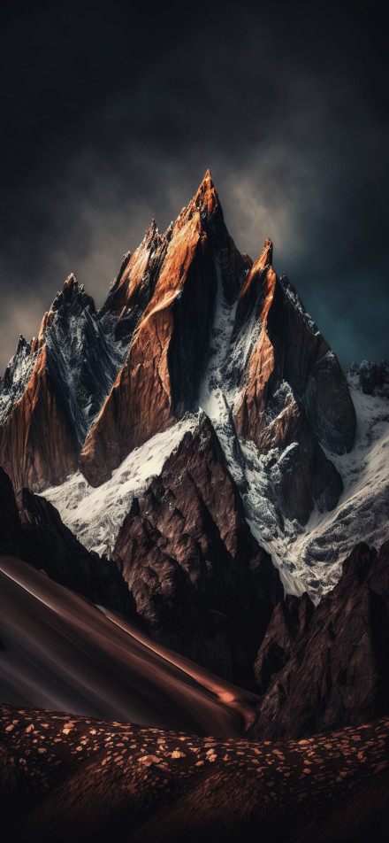 Majestic mountain peaks under dark skies 4K Wallpaper