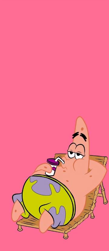 Recliner on Patrick Star drinking juice 4K wallpaper