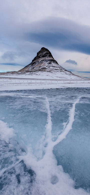 Church Mountain under the winter sky in Iceland phone wallpaper