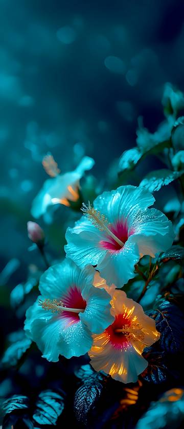 Glowing Blue Flowers Aesthetic 4K UHD Wallpaper