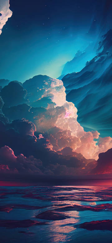 Giant Glowing Clouds Over Calm Sea 4K Phone Wallpaper