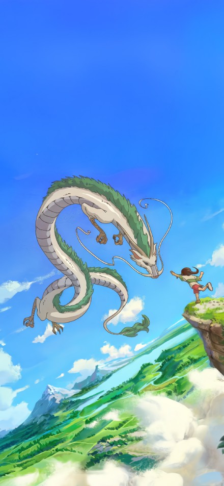 Spirited Away Haku Dragon and Chihiro 4K Wallpaper