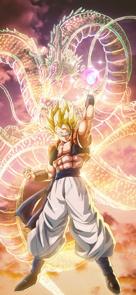 Super Saiyan Gogeta with Glowing Shenron 4K Phone Wallpaper