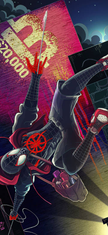 Spider-Man Swinging Through the City 4K Cartoon Wallpaper