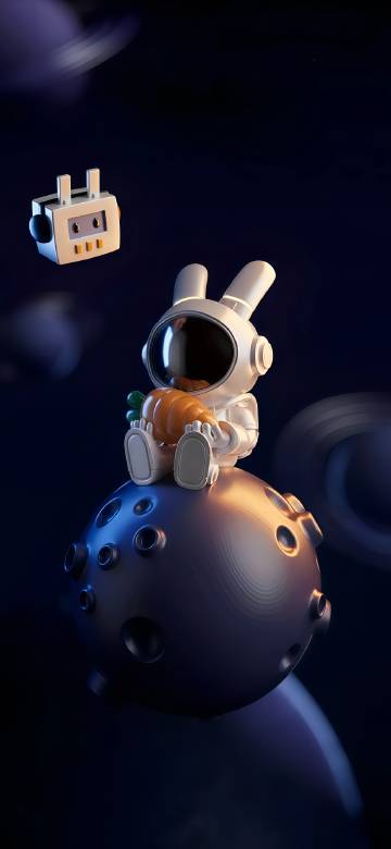 Bunny astronaut sitting on a planet phone wallpaper