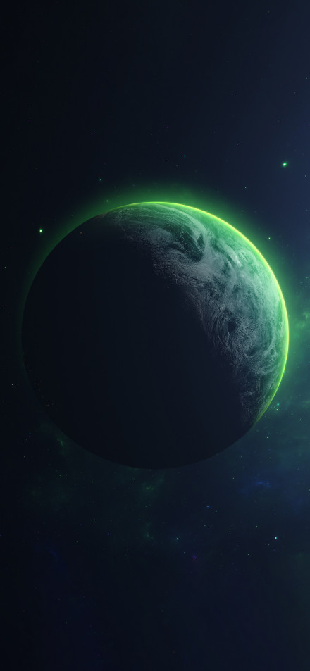 Earth in the universe with a green light phone wallpaper