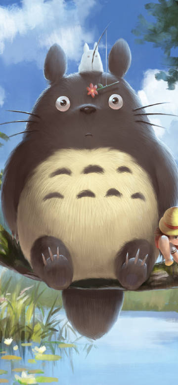Totoro and its little friend phone wallpaper
