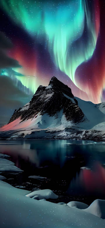 Winter Night Aurora Above Icy Mountains 4K Phone Wallpaper