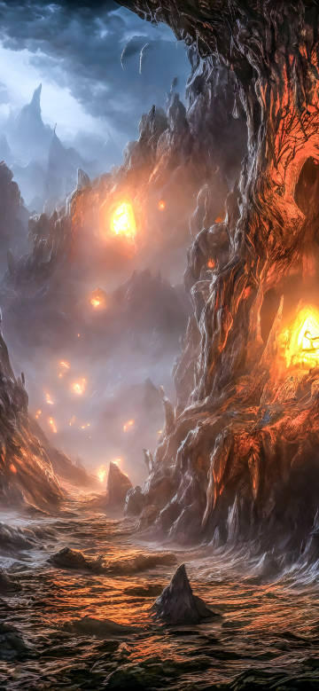Lava Cavern in Dark Mountains 4K Phone Wallpaper Lava Cavern in Dark Mountains 4K Phone Wallpaper