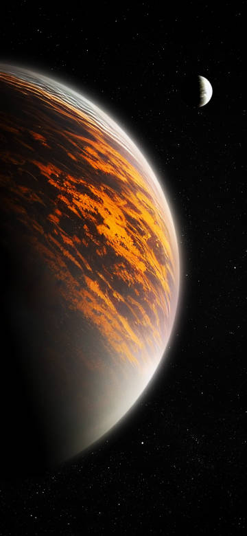 Large Orange Planet And Small Moon In Space 4K Wallpaper