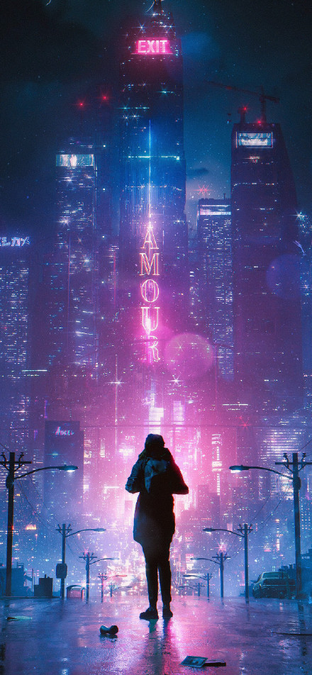 Rainy Night Neon City Aesthetic Wallpaper