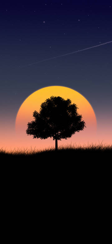 Dark starry sky moon tree phone wallpaper