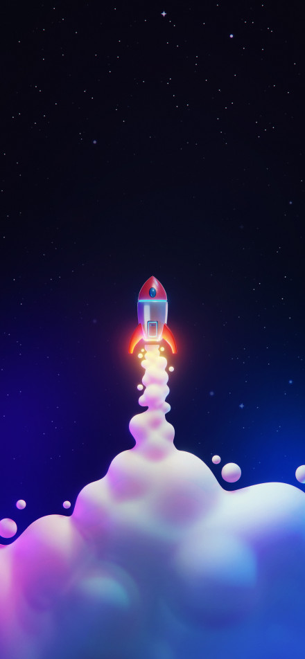 Rocket launch cartoon illustration phone wallpaper
