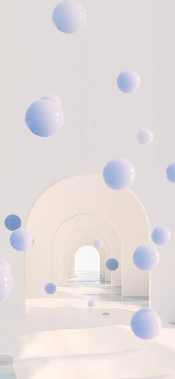 Floating Blue Orbs In A White Archway HD Wallpaper