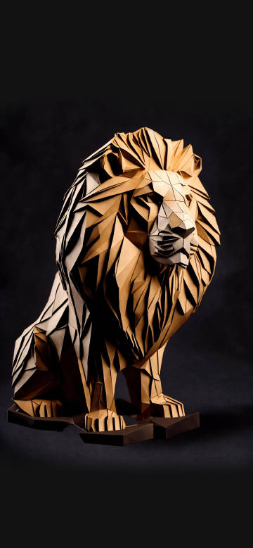 Creative golden paper sculpture lion phone wallpaper