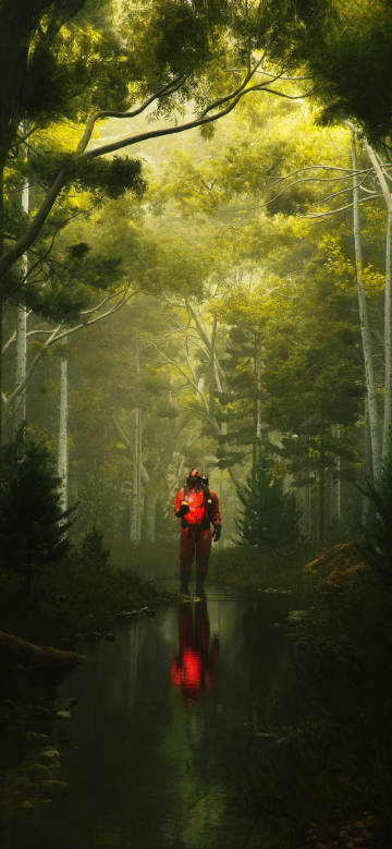 Explorers in the green forest phone wallpaper