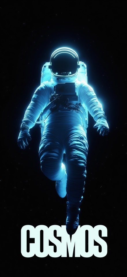 Cosmic walk: journey in glowing spacesuit