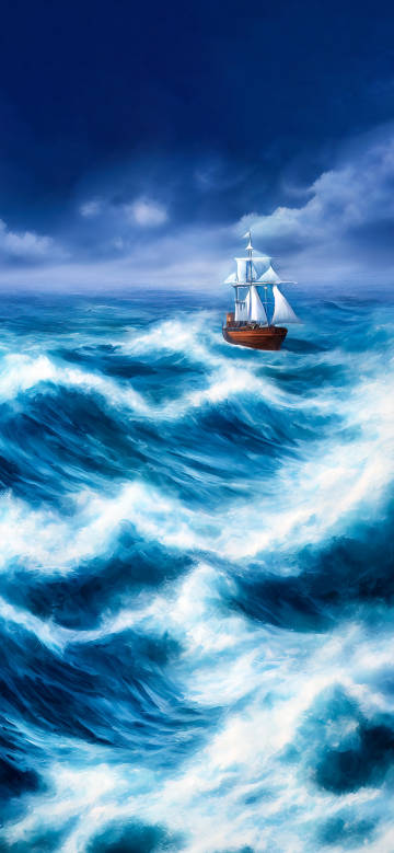 A sailboat sailing on a rough sea phone wallpaper