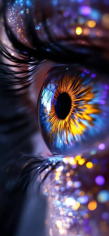 Close-up of a charming eye with colorful irises