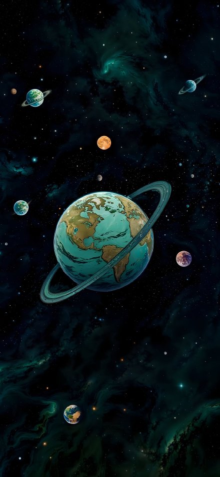 Vibrant Planets in Dark Space Wallpaper