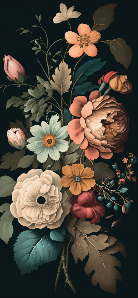 Vintage Oil Painting Bouquet on Dark Background 4K Wallpaper
