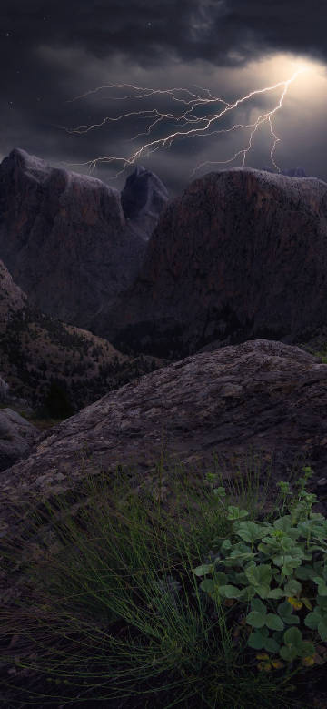 Magnificent landscape of thunder and lightning phone wallpaper