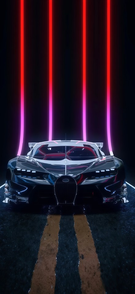 Supercar under neon lights phone wallpaper