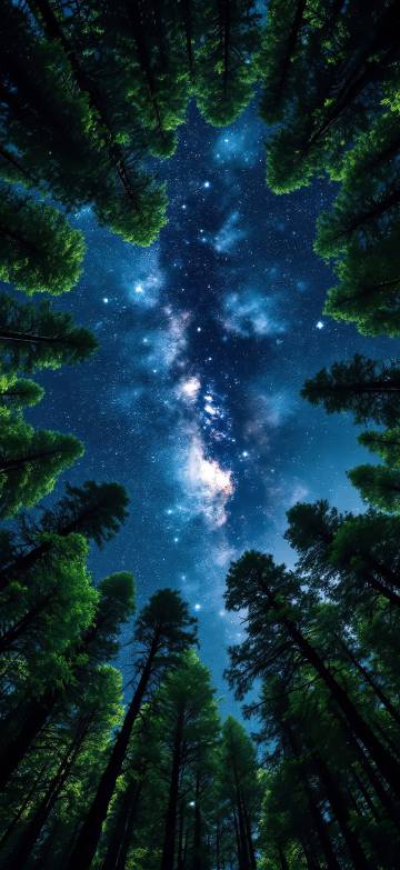 Night Forest with Shining Milky Way HD Wallpaper