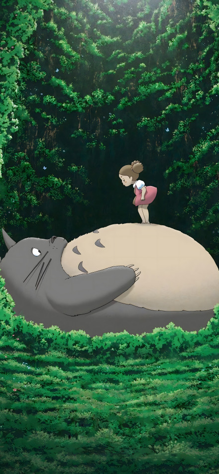 Little Girl Standing On Sleeping Totoro's Belly