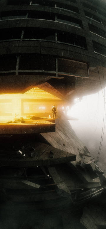 Lone Astronaut On A Ruined Sci-Fi Structure 4K Wallpaper