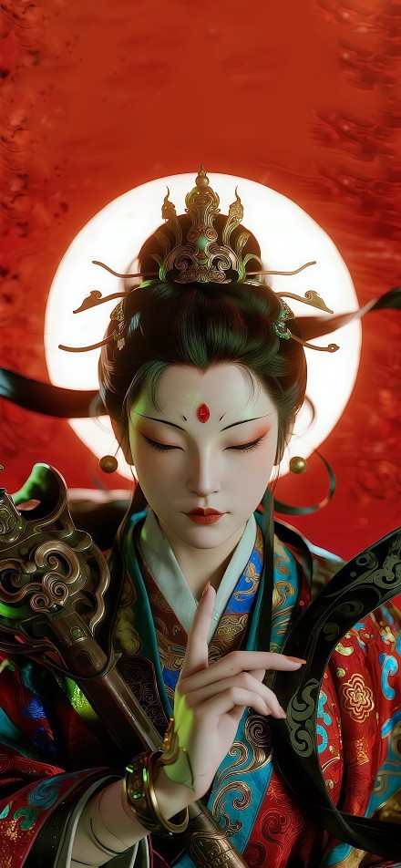 Chinese Goddess in an Ornate Gown 4K Phone Wallpaper