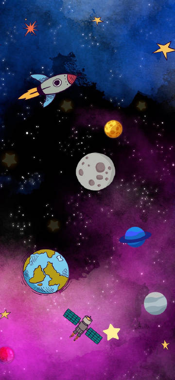 Fun Space Wallpaper with Colorful Planets and Satellites