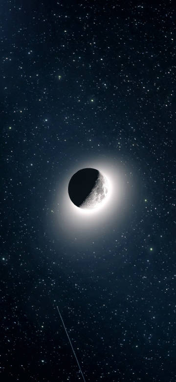 Moment of solar eclipse in starry sky phone wallpaper