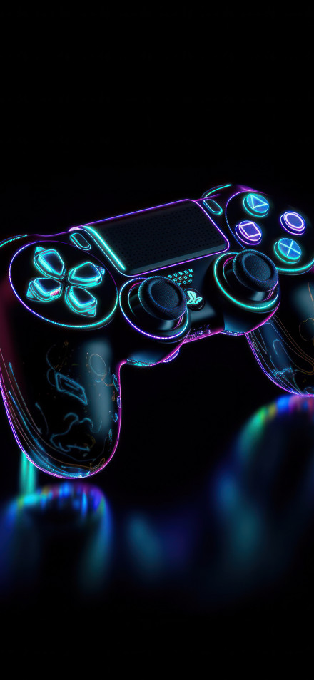 Vibrant Neon LED Gamepad 4K UHD Wallpaper