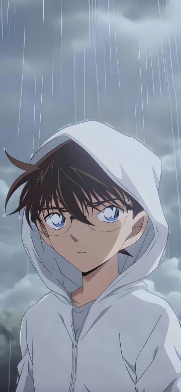 Detective Conan in Hoodie Rain Scene 4K Anime Wallpaper