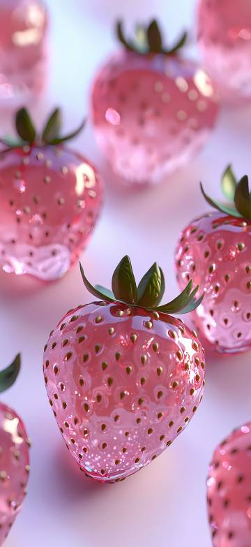 Dreamy pink crystal strawberries phone wallpaper