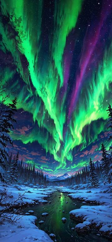 Stunning Aurora Borealis Over a River 4K Wallpaper