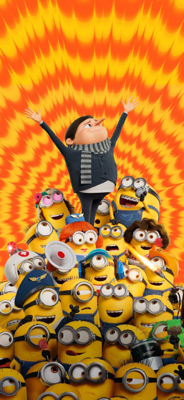 Gru surrounded by minions phone wallpaper