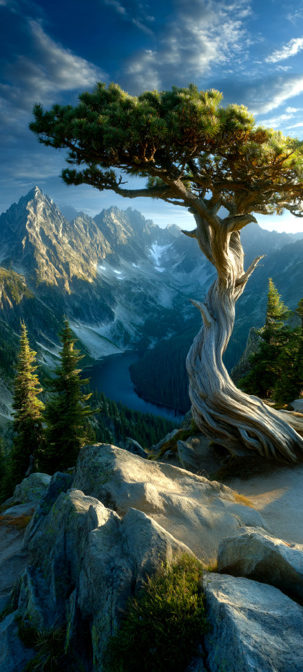 Beautiful Dreamy Pine Forest on Mountain Top Wallpaper