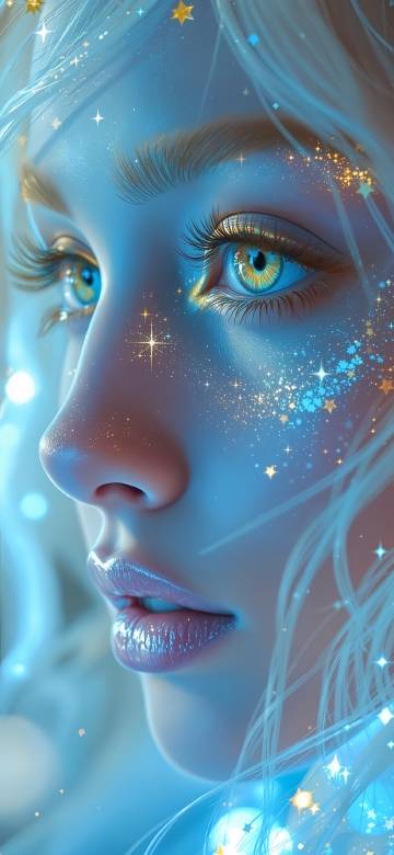 Fantasy Ice Elf Girl Face Close-up 4K Wallpaper